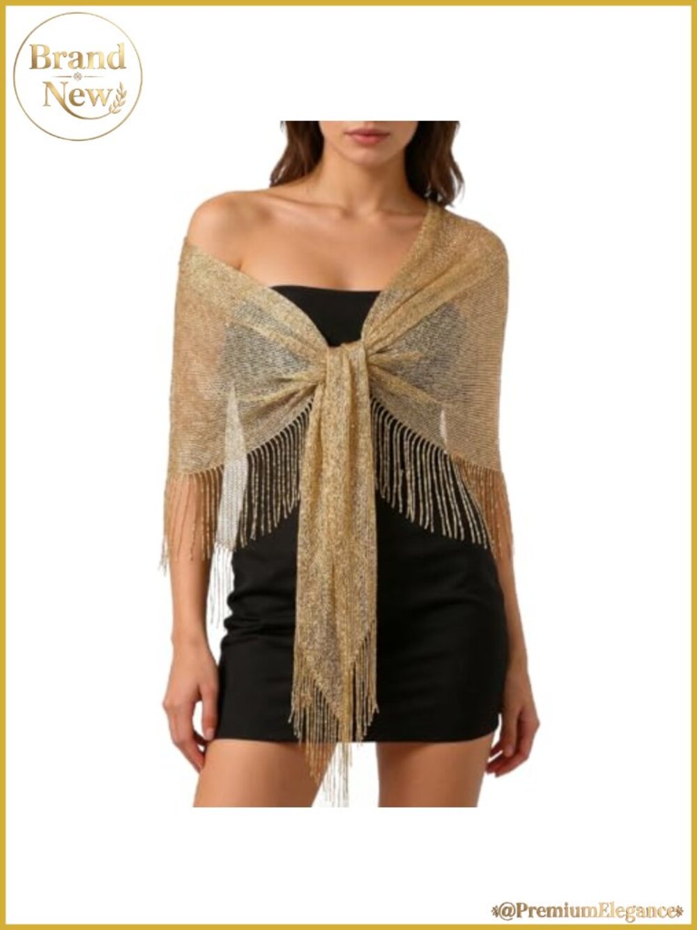 Metallic Shimmer Shawl Wrap Triangle Tassel Evening Dress Cover Up